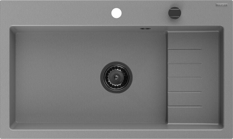 Omar Granitspüle 1-Becken 800 x 480 mm, grau, Siphon schwarz - 6520801005-71-B - Mexen
