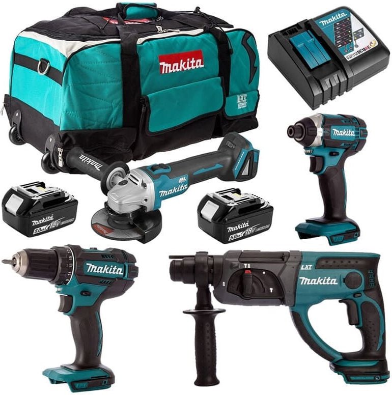 18V (2x5.0 Ah) Werkzeug 4er Pack in einer Trolleytasche - MAKITA DLXCBO031