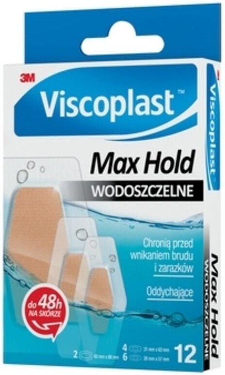 Viscoplast™ Max Hold, wasserfeste Pflaster, Pflasterset, 3 Größen, Box/12 Stk.