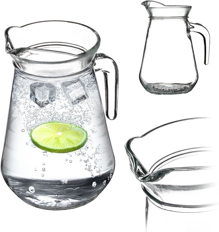 Krug, Glaskanne, Glaskrug mit Auslauf und handlichem Griff, 1.3L - Kadax