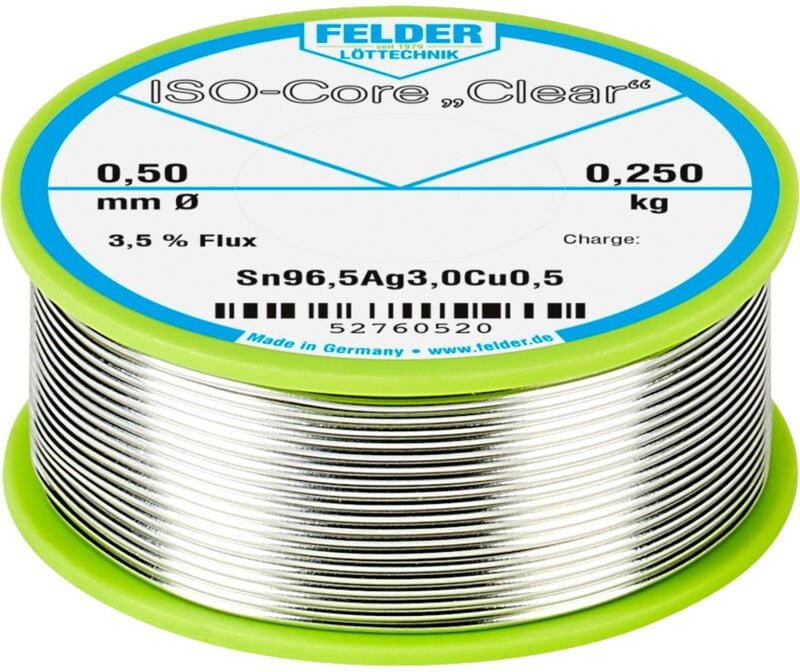Felder Löttechnik - Felder ISO-Core 'Clear' SAC305 Lötzinn Spule Sn96,5Ag3Cu0,5 0.250 kg 0.5 mm