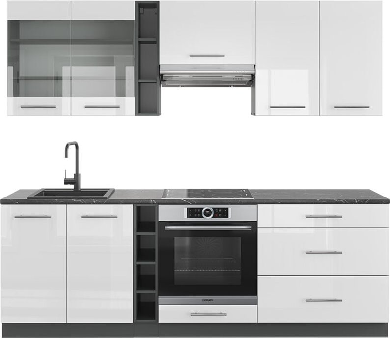 Vicco - Küchenzeile Fame-Line, Weiß Hochglanz/Anthrazit, 235 cm ohne Arbeitsplatte