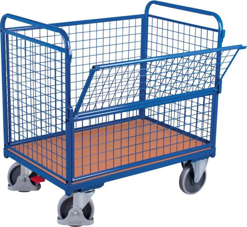 VARIOfit Drahtkastenwagen mit halb abklappbarer Längswand 1000x650mm