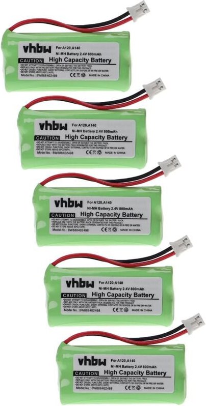Vhbw - 5x Akku kompatibel mit Siemens Gigaset A150, A16, A140 weiß, A145, A160, A165 schnurlos Festnetz Telefon (800mAh,...