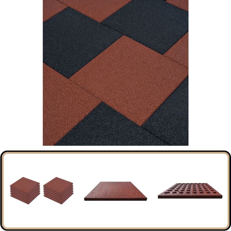 Fallschutzfliesen 12 Stk. Gummi 50 x 50 x 3 cm Rot - Fallschutzmatte - Gummigummi - Spielbereich - Kinderzimmer - Garten