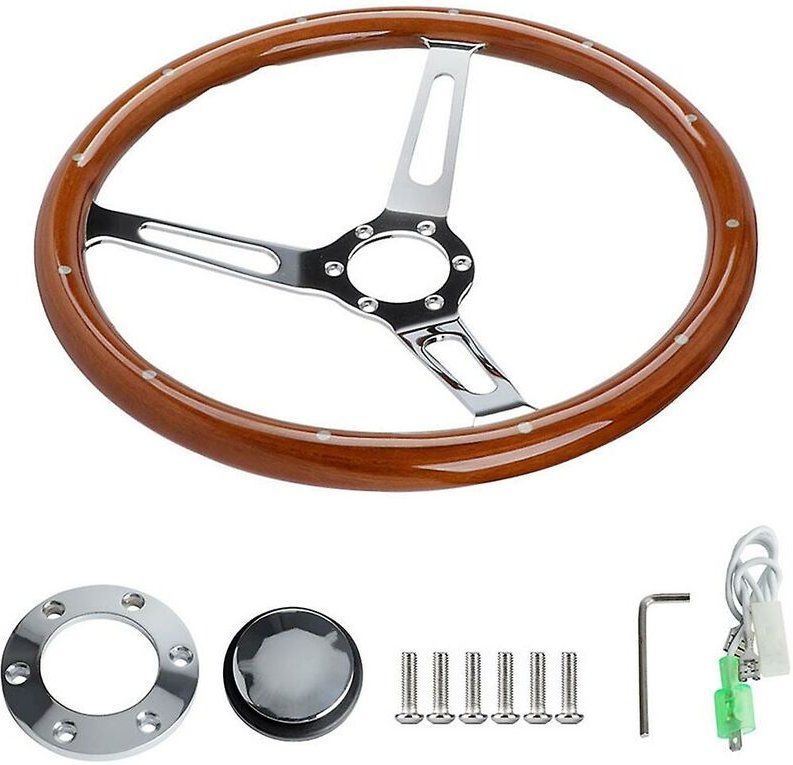 Woosien - 15 Zoll 380 mm Auto-Lenkung aus Holz mit genietetem Griff für Chevy, braunes Holz