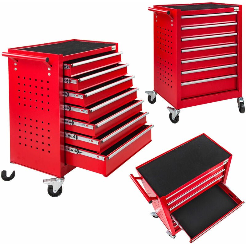 Werkstattwagen Werkzeugwagen Rollwagen Kimi fahrbar 7 Schubladen + Lochwand rot