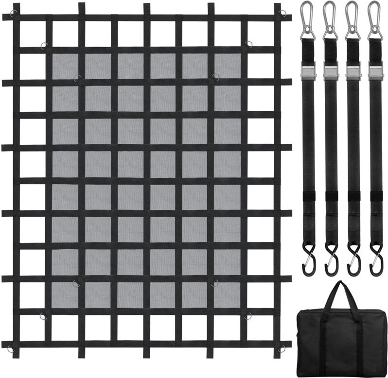 Frachtnetz, 183 x 145 cm, LKW-Ladeflächennetz, 4 verstellbare Gurte mit Karabinern & S-Haken, Transportnetz verschleißfe...
