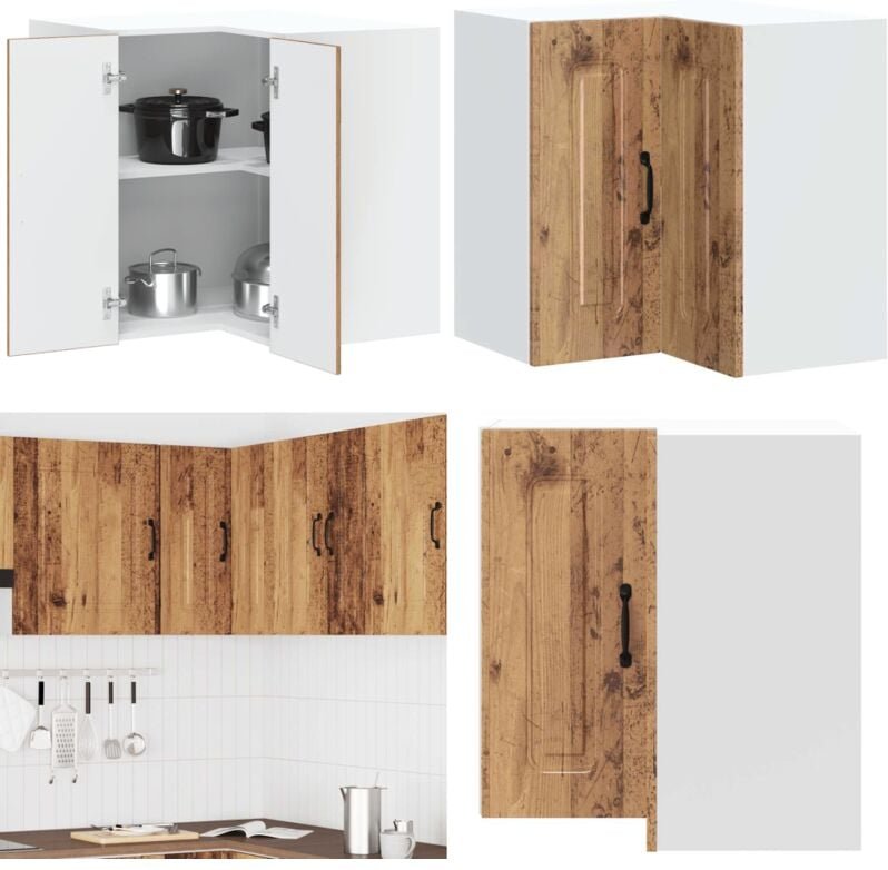 Küchen-Eckhängeschrank Kalmar Altholz-Optik Holzwerkstoff - Vidaxl