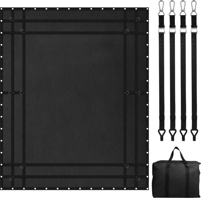 Frachtnetz, 305 x 267 mm, LKW-Ladeflächennetz, 4 verstellbare Gurte mit Karabinern und gummibeschichteten Haken, Transpo...
