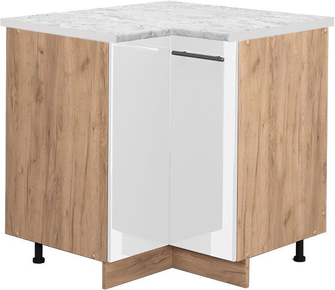 Vicco - Eckunterschrank Fame-Line, Weiß Hochglanz, 80.5 cm, ap Marmor