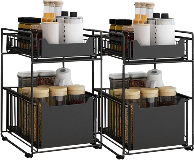 2er-Set Küchenbehälter, 2-stufiger Untertisch-Organizer, abnehmbares Untertisch-Regal aus Edelstahl, 37,4 x 26,5 x 44 cm...