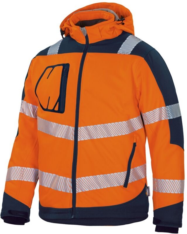 Thumbnail - Vizwell - VW268B Winter-Kontrast-Softshelljacke Gr. l leuchtorange/marine