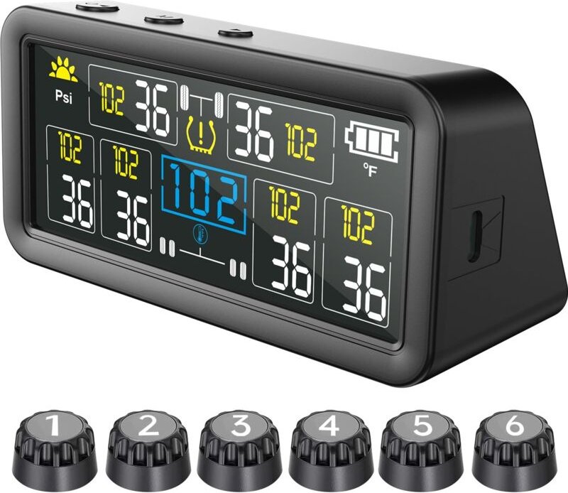 Reifendrucküberwachungssystem, RV-TPMS mit 6 externen Sensoren und 4-Zoll-Farb-LCD-Display, 6 Warnmodi, intelligentes Ei...