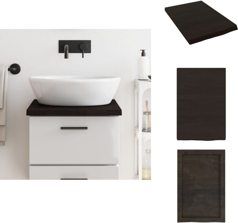 Waschtischplatte Dunkelbraun 40x60x(2-4)cm Massivholz Behandelt - Holz Waschttisch Platte - Eiche Massiv - Arbeitsplatte...