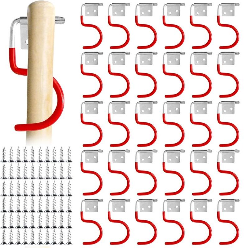 30er-Pack Metallhaken für Gartengeräte, Metallhaken, Gartengerätehalter, rutschfeste Gummi-Wandhalterung