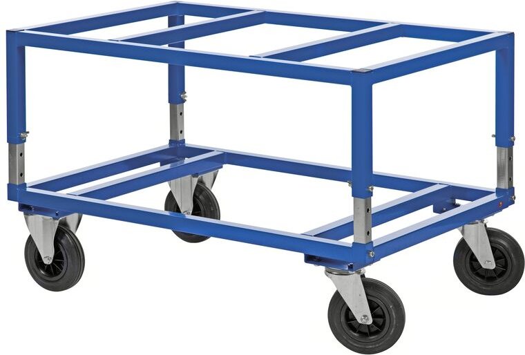 Kongamek Palettenwagen in blau höhenverstellbar 655mm hoch ohne Bremse für Euro-Paletten 1200x800mm
