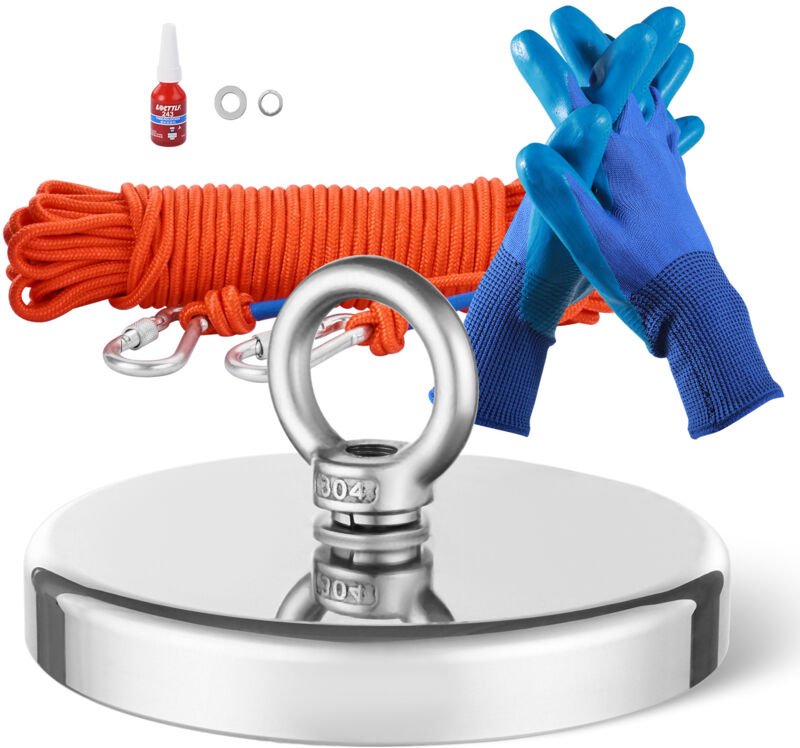 VEVOR Magnet-Angelset Magnet Angel Kit (Orange) 590 kg einseitige Zugkraft, Seltenerd-Neodym-Magnet-Angelset inkl. Enter...