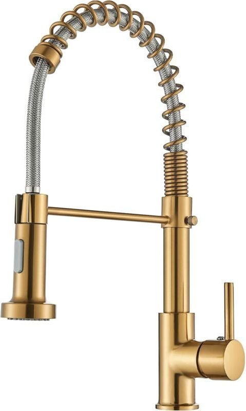 Küchenarmatur mit Ausziehbrause, 360° Schwenkbare Küchenarmatur, Einhebelmischer, Edelstahl, Gebürstetes Gold