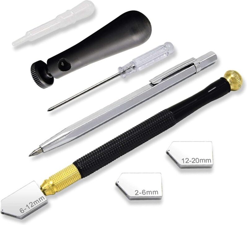 Ahlsen - 7-teiliger professioneller Glasschneider, professioneller Diamantschneider, geeigneter Schneidbereich 2–6 mm, 6...