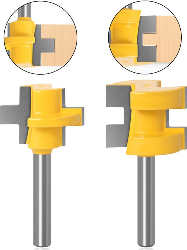 2-teiliges Nutfräser-Set, T-förmiger Vierkantfräser, für Holz- und Bodenzapffräser (1/4" Schaft)