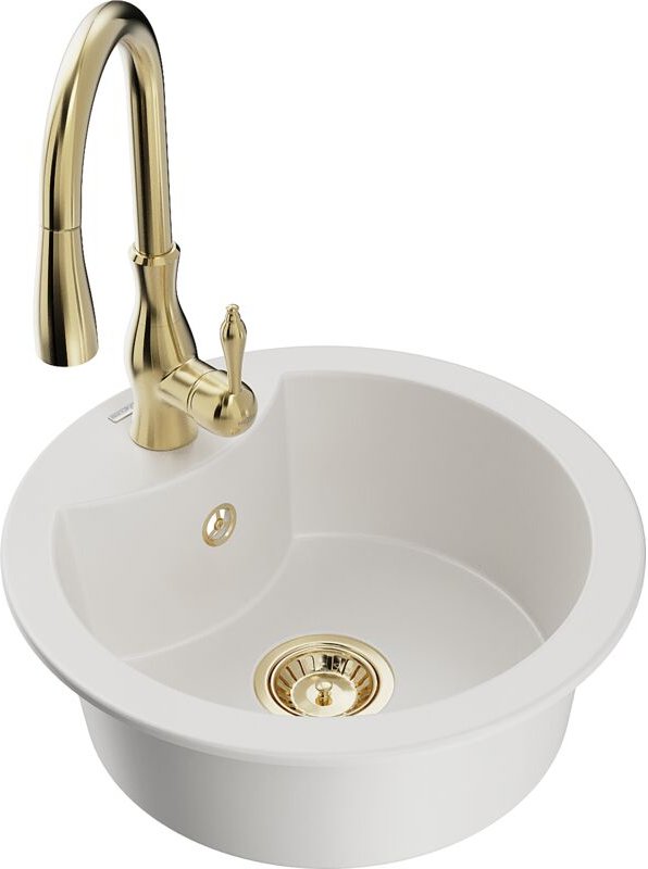 Diego 1-Becken-Granit-Spüle mit Mischbatterie Savita, Weiß - 6512-20-672601-50 - Mexen