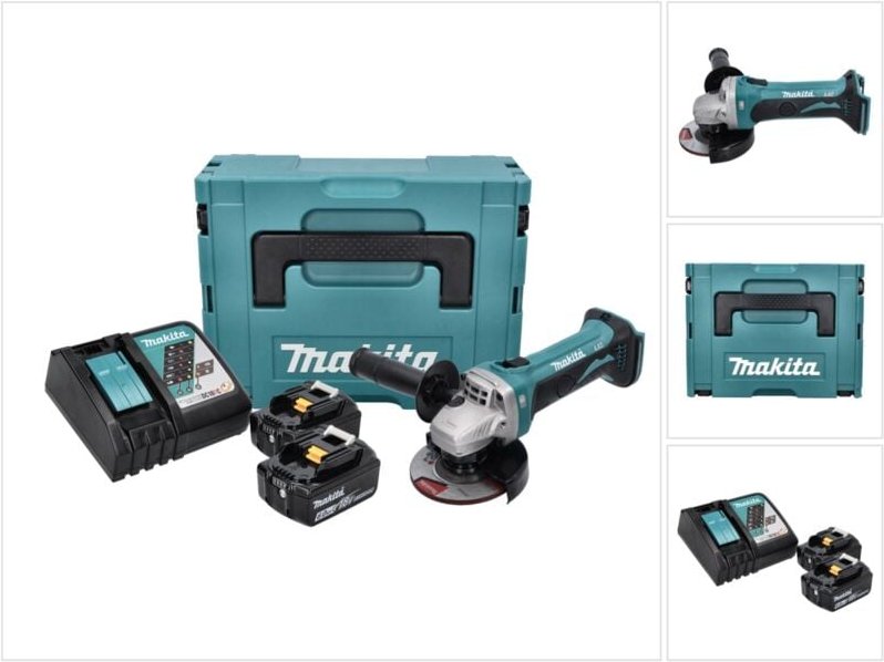 Dga 452 rgj Akku Winkelschleifer 18 v 115 mm + 2x Akku 6,0 Ah + Ladegerät + Makpac - Makita