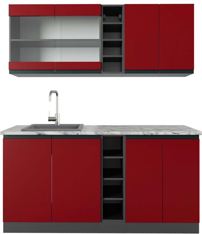 Vicco - Singleküche R-Line, Rot/Anthrazit, 160 cm , ap Marmor