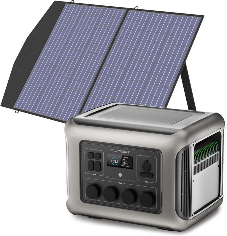 R2500 Solargenerator 2016Wh mit 100W Solarpanel, 4 x 2500W ac Ausgänge (4000W Spitze), Tragbare Powerstation mit Solarpa...