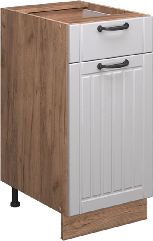 Küchenunterschrank Fame-Line, Weiß Landhaus, 40 cm , AP Marmor, Vicco