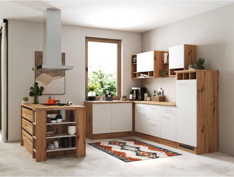 Thumbnail - Küche Winkelküche Inselküche Einbauküche Eiche Weiß Hilde 280 cm Respekta