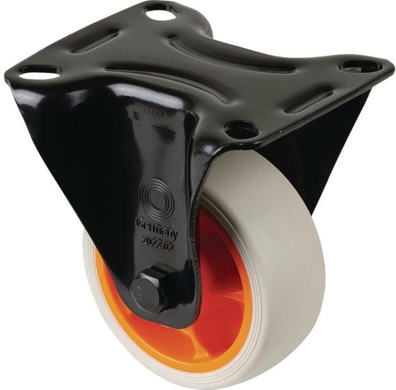 Bockrolle Rad-Ø 80 mm Tragfähigkeit 100 kg Gummi Platte L104xB80 mm Farbe Rolle hellgrau