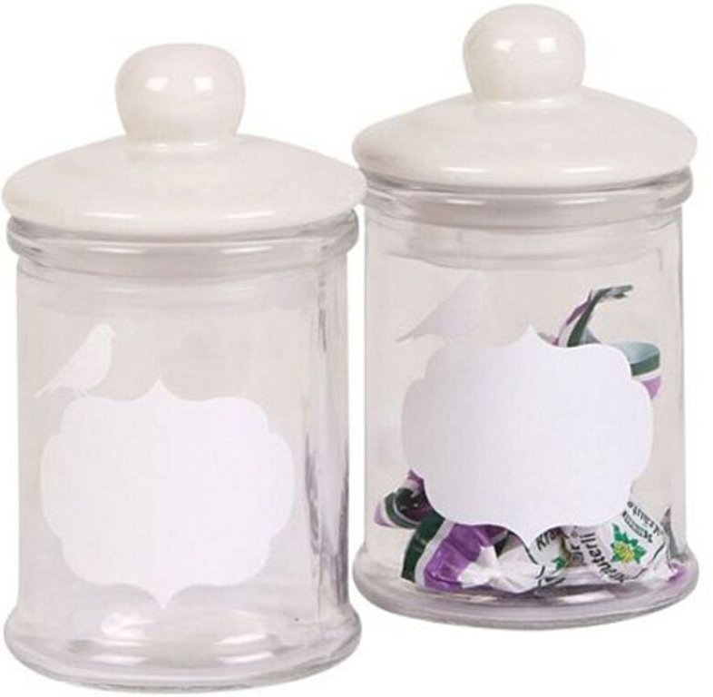 Buri - Vorratsgläser 2er-Set mit Schriftfeld 150ml Gewürzglas Vorratsdose Dekodose Glas - weiss
