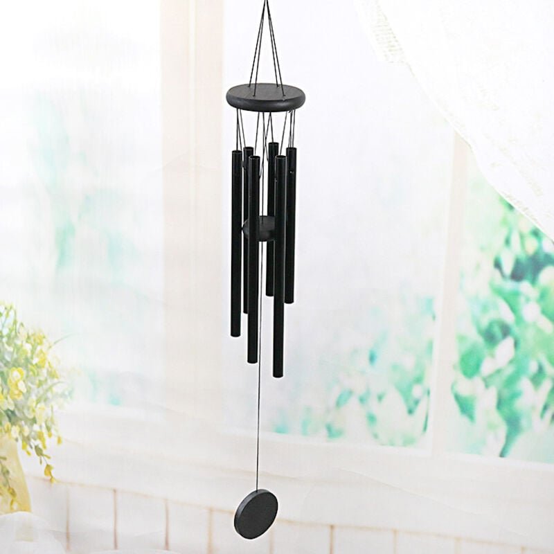 Schwarz – Windspiel für draußen, großes Windspiel für draußen, wundervolle 6 Aluminiumröhren, tröstendes Andenkengeschen...