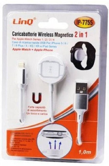 Trade Shop Traesio - Trade Shop - 2IN1 magnetisches drahtloses ladegerät für uhr 1 2 3 4 iphone-kabel 1MT IP-7755 -