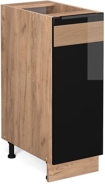 Küchenschränke Fame-Line, Schwarz Eiche hochglanz, 30 cm ohne Arbeitsplatte, Vicco