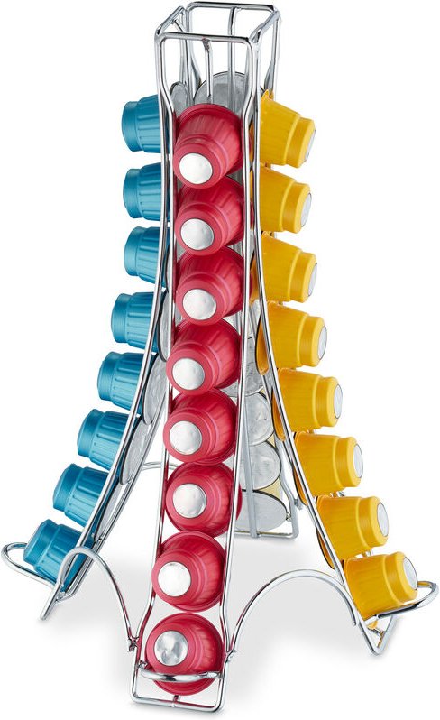 Relaxdays - Kapselhalter kompatibel mit Nespresso, 32 Kapseln, Kapselständer Metall, HxBxT: 30 x 21,5 x 21,5 cm, silber