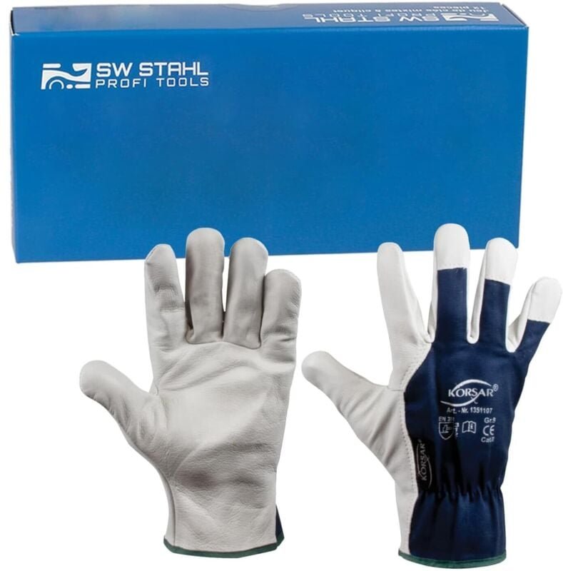 SW-Stahl 11541L Rindnappa-Baumwoll- handschuh, Gr. 9 blau-weiss