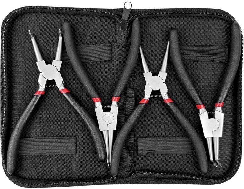 4er Set Außensicherungsringzangen, Innensicherungsringzangen mit Aufbewahrungstasche, gerade Sicherungsringzange mit rut...