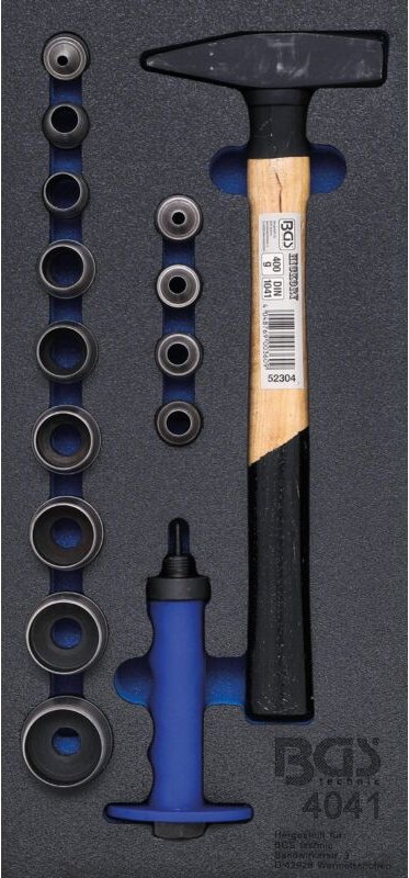 Werkstattwageneinlage 1/3: Locheisen-Satz, Hammer 15-tlg.