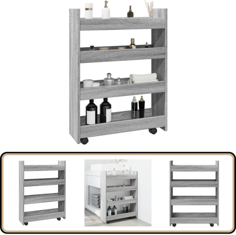 Aufbewahrungswagen Schmal 4 Etagen Grau Sonoma Holzwerkstoff - Vidaxl