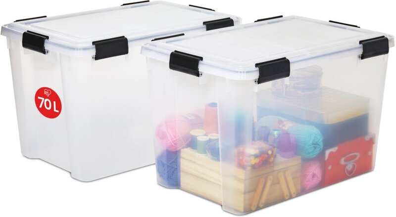 Iris Ohyama Luftdichte Kunststoff-Aufbewahrungsboxen mit Deckel, 70L, 2er-Set, Transparent, Hermetischer wasserdichter V...