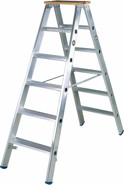 Iller Stufenstehleiter mit 2x10 Stufen 3,90m AH und 2 Holzstufen als Abschluss