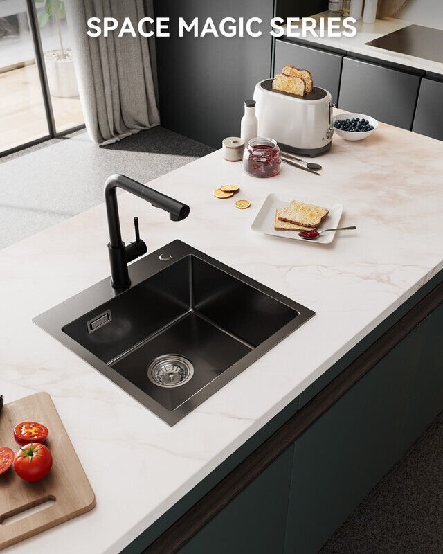 Edelstahl Küchenspüle 45 x 45 cm Unterbauspüle 45/45 cm Aufsatzspüle, Anthrazit