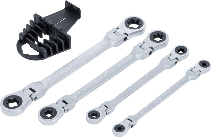 Doppel-Ratschen-Ringschlüssel-Satz abwinkelbar mit E-Profil Ringköpfen SW E6 - E24 4-tlg.