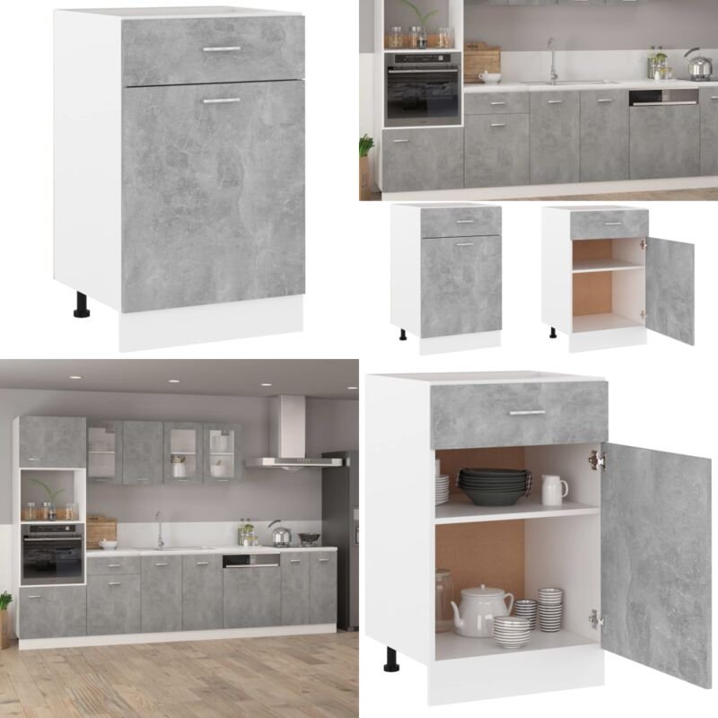 Schubunterschrank Betongrau 50x46x81,5 cm Holzwerkstoff - Küchenmöbel - Holzschrank - Untertischschrank - Grau - Betongr...