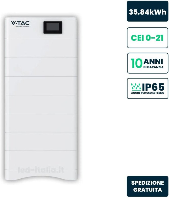 V-tac - Kit 7 Hochvolt-Speichermodule 35,84 kWh lfp 100 Ah 358,4 v IP65