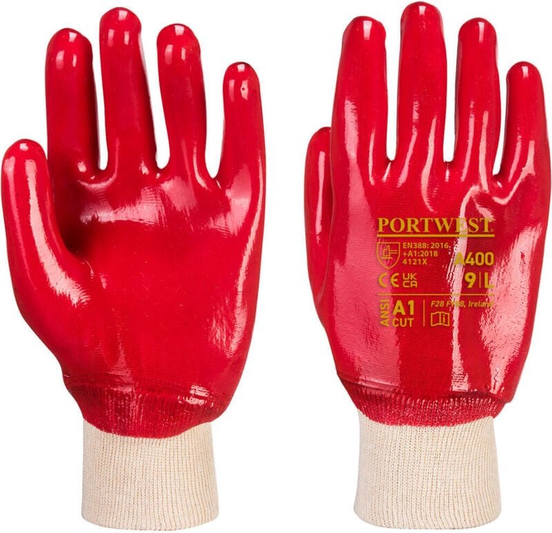 Thumbnail - PVC-Handschuhe mit gestricktem Bündchen Rot XL - Größe 10
