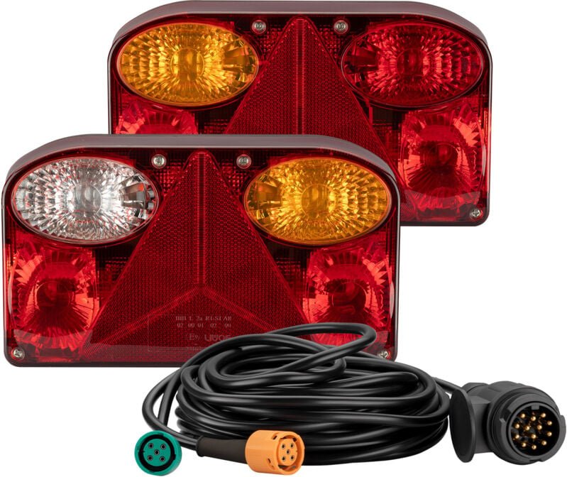 2x Anhänger Rückleuchten 12V 13-poliger Stecker mit 5 Funktionen inkl. Kabel (5 m), Adapter für pkw Anhänger mit 5 Funkt...