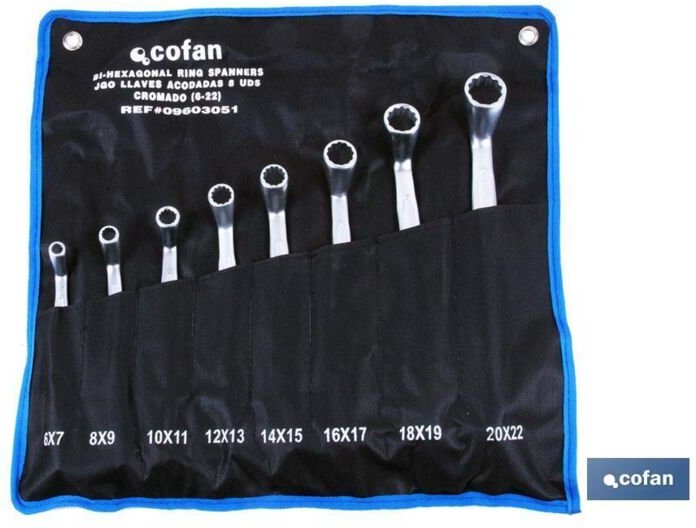 Satz mit 6 gekröpften Schraubenschlüsseln von 6-7 bis 16-17